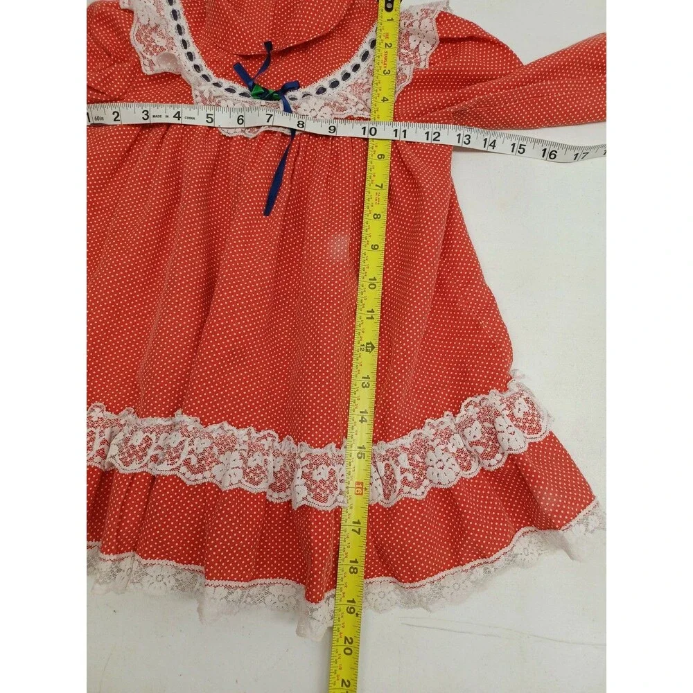 VTG toddler Girl Dress Ruffle Lace Polkadot Red White Polka dot Long Sleeve 3T
